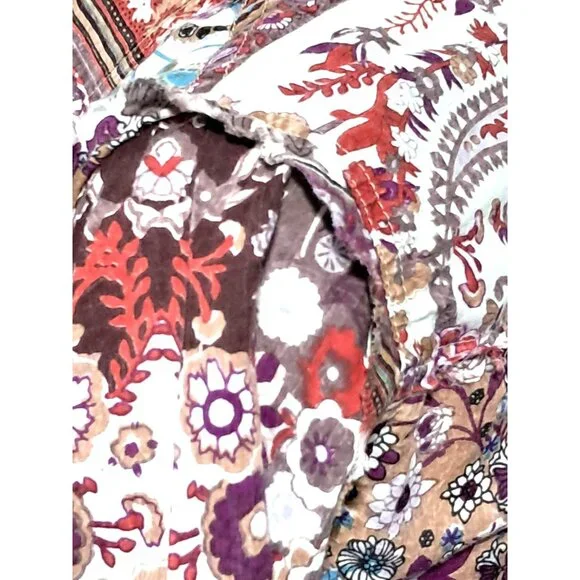 Crown of Hearts Shirt Womens Size S Top Boho Patchwork  Button Down Collared Adj - Picture 10 of 16